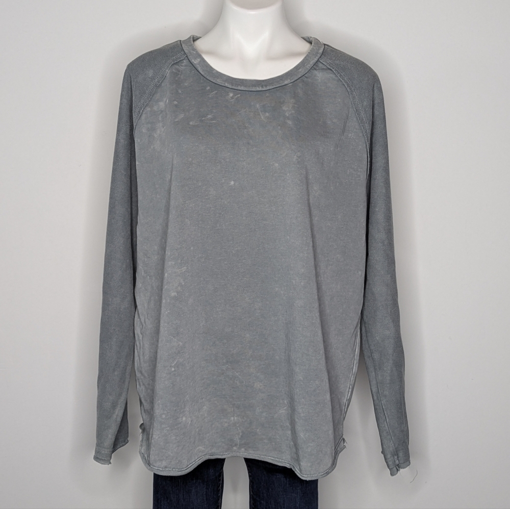 Umgee Blue Grey Wash Out Long Sleeve Pullover Sweatshirt XL